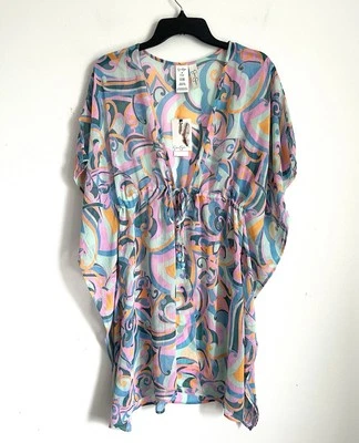 Jessica Simpson Mujer Grande Chifón Natación Cubre en Azul Multi Foto 1 de 3