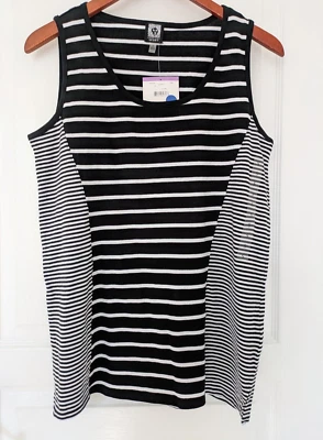 Blusa sin mangas Anne Klein Sport para mujer S negra blanca algodón nueva con etiquetas Foto 1 de 4