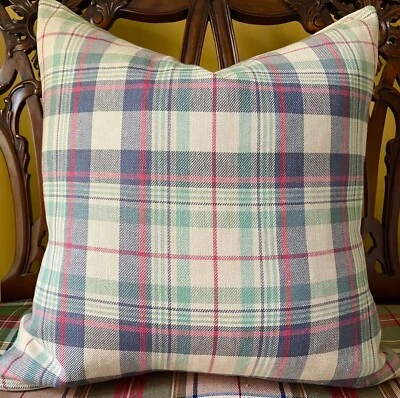 Ralph Lauren Back Bay Plaid Slate Tartan Plaid Linen/Cotton Menswear Pillow Cove - Image 1 of 4