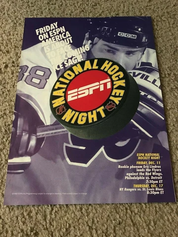 1992 ESPN HOCKEY Poster Print Ad PHILADELPHIA FLYERS ROOKIE ERIC LINDROS 1990s Cover