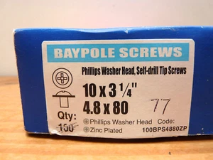 4.8 x 80mm Baypole screws, Phillips washer head, self drill tip, part used box. - Picture 1 of 3