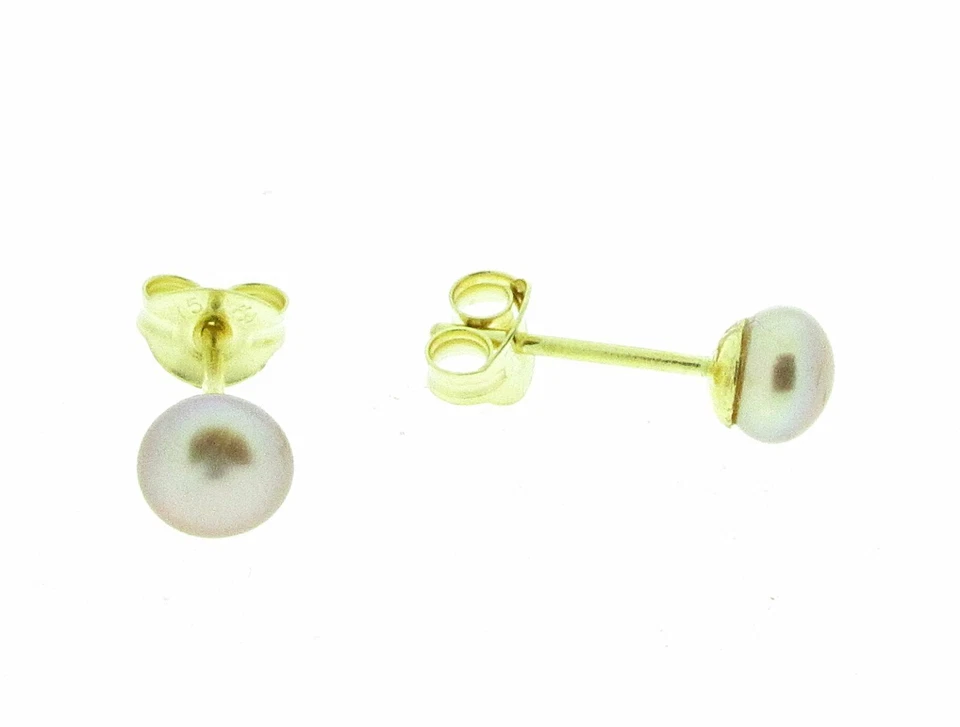 18 ct gold stud earrings with 4 mm mauve pearls - Image 1 of 1