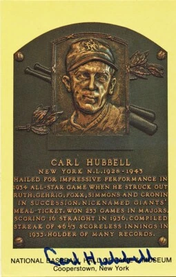 Bold Carl Hubbell Signed Autographed HOF Plaque Postcard PSA/DNA - Image 1 of 3