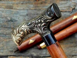 Designer Derby Handle Brass Walking Stick Victorian Style Antique Wooden Cane - Picture 1 of 4