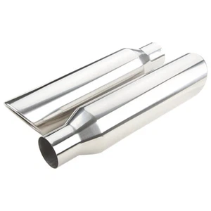 Stainless Steel Exhaust Tip 2.5" Inlet 4" Outlet 17" Long Tailpipe Angle Cut 2pc - Picture 1 of 6