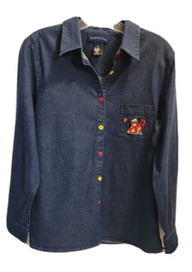 Charter Club Embroidered Blue Denim Bitton Up Shirt Sz 10 Long Slvs Cotton Blend - Picture 1 of 8