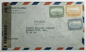 1940's Ecuador WWII Censored AirMail Cover Palacio De Gobierno 3c #c103 - Picture 1 of 2