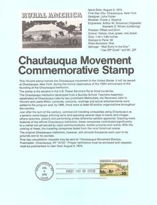 #7414 Chautauqua Movement Stamp #1505 Souvenir Page - Picture 1 of 1