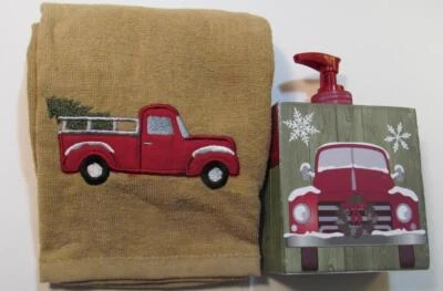 Рождественская ванна тема ретро грузовик мыло или лосьон диспенсер и полотенце для рук (1) - Изображение 1 из 4