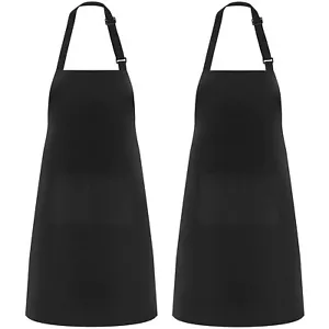 2 Pack 2 Pockets Adjustable Bib Apron Chef Kitchen Cooking Aprons for Women Men - Picture 1 of 6