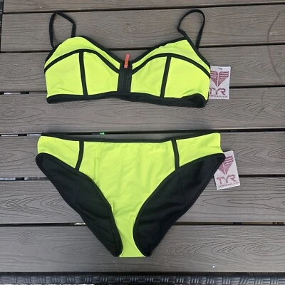 TYR Flirt Zipper Lingerie Underwire Bra & Classic Bottom Bikini Neon SZ XL NEW  - Image 1 of 3