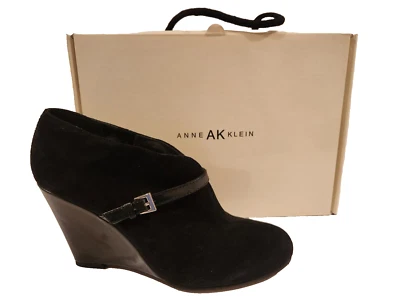 NUEVO Botín de cuña Anne Klein iflex talla 7,5 M Tillinger de gamuza negra sin cordones al tobillo Foto 1 de 4