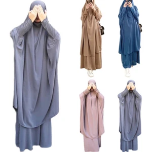 Muslim Khimar Robe Prayer Dress Set Women Overhead Hijab Abaya Niqab Burqa - Picture 1 of 109