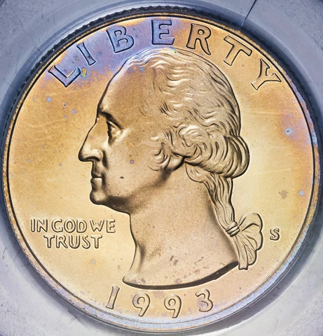 1993-S WASHINGTON QUARTER PCGS PR69DCAM BU HIGH GRADE PROOF GEM LUSTER TONED UNC Cover