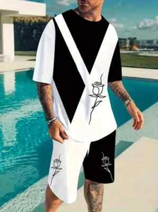 Men's Spring Summer Outfit 2-Piece Set Short Sleeve Shirt & Shorts Set 5XL BIG - Picture 1 of 6