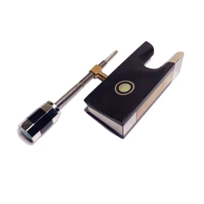 1/2 - 1/4 Violin Ebony Frog Parisan Eyes Nickel Silver Abalone Frog Screw Button - Image 1 of 2