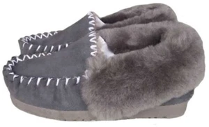Moccasins Slippers GREY Australian Sheepskin Wool Fleece Plush 4-14 Ugg Mocassin - Picture 1 of 12