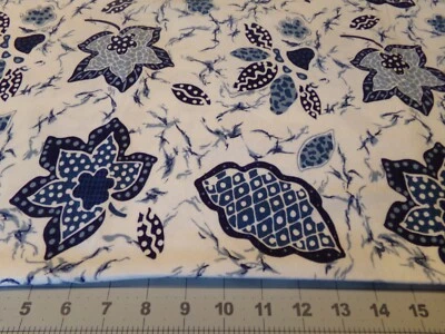 1 YD +20" X 56" VINTAGE BLUE LARGE FLORAL ON WHITE STRETCH KNIT FABRIC #6531 - Image 1 of 2
