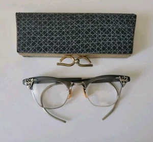 Vintage Shuron 12K GF Weißgold Katzenauge Glas Moonglow Lucite Cateye Verschluss Etui - Bild 1 von 24