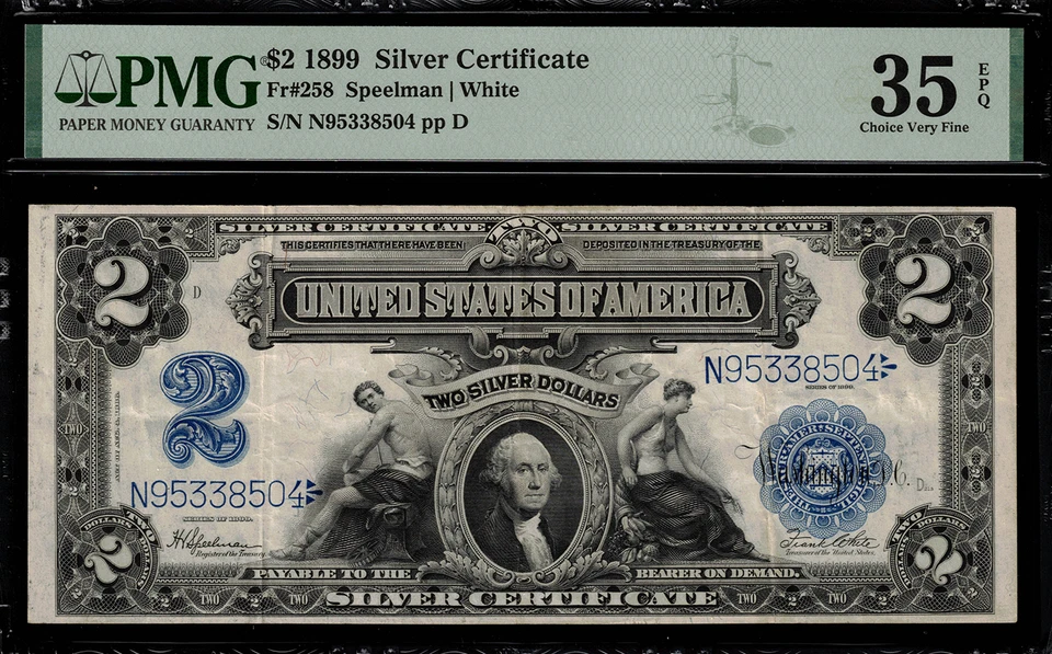 1899 $2 Silver Certificate FR-258 - Mini Porthole - Graded PMG 35 EPQ - Image 1 of 2