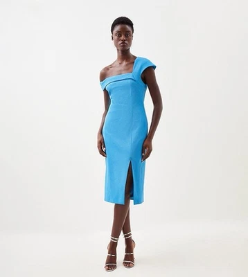 Vestido Karen Millen Azul Italiano Estructurado Jersey Lápiz Midi Bodycon Talla 6 EE. UU. Foto 1 de 4