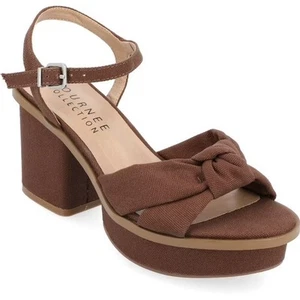 Journee Collection Women's Garner Knit Inset Platform Block Heel Sandals Brown - Picture 1 of 4