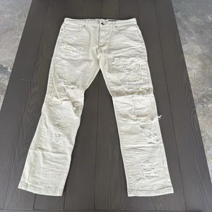 Smoke Rise Streetwear Jeans Herren 36x32 Beige Elfenbein Stretch Distressed Denim Neu ohne Etikett - Bild 1 von 16