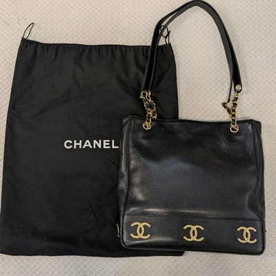 Raro Bolso de Mano CHANEL Triple Coco Piel de Caviar Negro Regalo Regalo 1108b Foto 1 de 4
