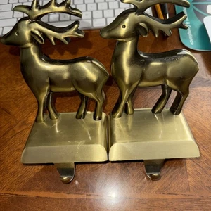 Gold Christmas Stocking Holders for Mantle Set of 2 Reindeer Stocking Hangers We - Picture 1 of 3