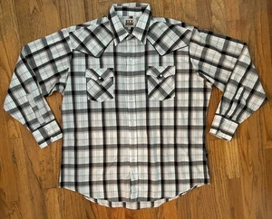 Camisa Ely Cattleman para hombre talla grande blanca y negra manga larga con broche de perla occidental XL - Imagen 1 de 4