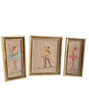 Vtg MCM Set Of 3 Monte Ballerina Dancer Framed Art Print Trio Ballet Scene READ - Picture 1 of 11