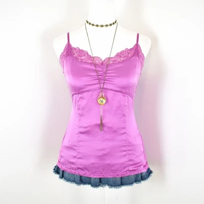 VTG 00s Y2K Ann Taylor Purple Pink Silk Floral Lace Trim Babydoll Cami Top Sz M - Image 1 of 4