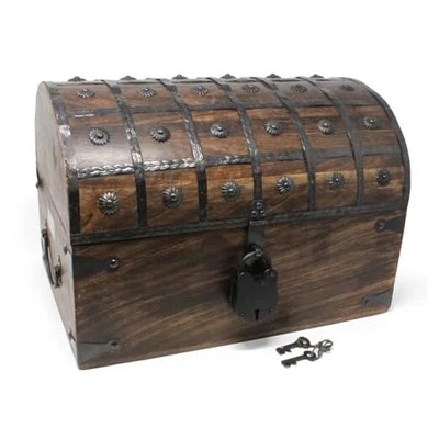  Cofre del Tesoro Pirata con Cerradura de Hierro y Llave Esqueleto - X-Grande 16 x 11 x 11 Foto 1 de 4