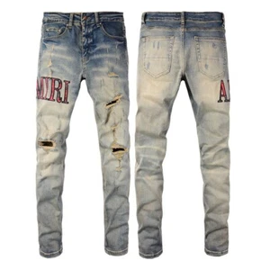 Jeans Men's High-end Size Pants Black Personality Repair Slim Blue Vintage Denim - Picture 1 of 11