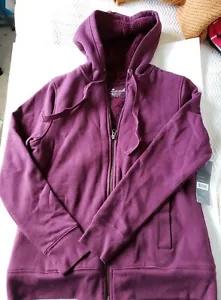 Exertek Women's Hooded Fleece Lined Jacket Top Small Full Zip Maroon Long Sleeve - Picture 1 of 5