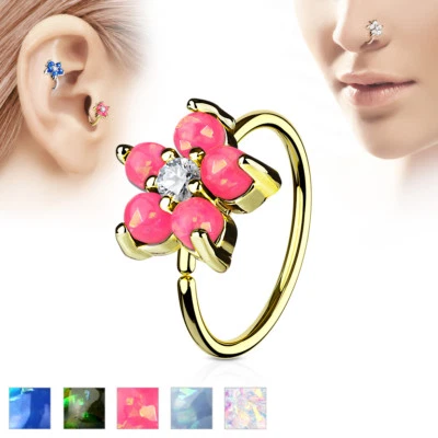 Ópalo Circonita cúbica Flor Oro IP Oreja Hélice Torre Tragus Cómodo Daith Aro Nariz Anillos Piercing Foto 1 de 2