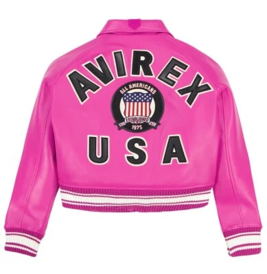 Chaqueta de cuero para mujer Avirex rosa bombardero real American Flight chaqueta para dama Foto 1 de 4