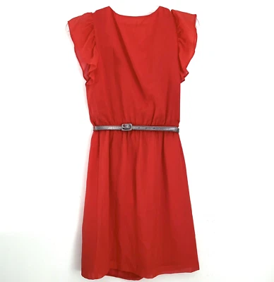 Vestido Twelfth Street Cynthia Vincent talla 2 rojo seda cintura elástica mangas aleteadas Foto 1 de 4