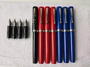 Vintage Lot of 7 Sheaffer No Nonsense Fountain Pen F, M, & B Nibs Red Blue Black - Picture 1 of 9