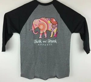 Tusk & Trunk T-Shirt Baseball Jersey Tee Elephant Flower Gray Sleeve Black - New - Picture 1 of 6