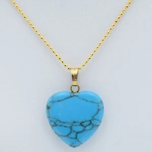 Blue Turquoise Heart Pendant & Gold Plated Necklace Set - Picture 1 of 4