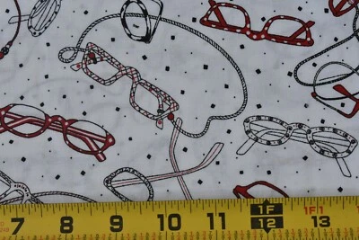 By 1/2 Yd, Red & Black Glasses on White Cotton, Spectrix, Taylor Oates, P7103 - Image 1 of 4