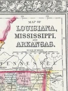 American State map from Mitchell's Atlas 1865 Louisiana, Mississippi, Arkansas - Picture 1 of 6