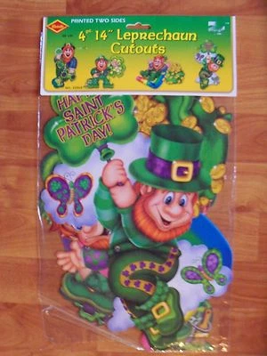 14" Leprechaun St Patrick Diecuts Cutouts Decoration 2002 Beistle 4 Pack NOS - Image 1 of 2