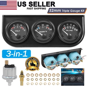 2" 52mm 3-in-1 Auto Car Triple Gauge Set Water Temp Oil Pressure Volt AMP Meter - Bild 1 von 16