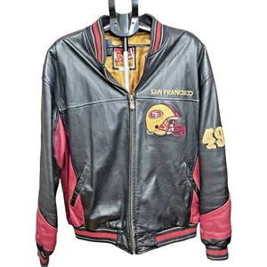 Vintage Carl Banks San Francisco 49ers NFL Leather  Bomber Jacket Size XXL - Picture 1 of 15