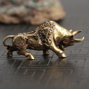 Solid Brass Bull Figurine Bull Statue House Ornament Animal Figurines-Decor - Picture 1 of 6
