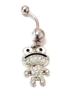 Anello pancia animale rana ricoperto di gemme trasparenti penzolare acciaio navale  - Foto 1 di 3