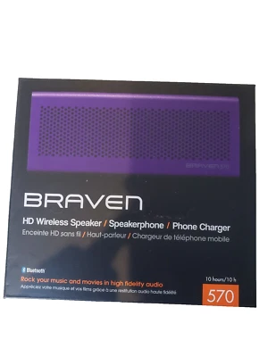 Braven PURPLE HD Wireless Bluetooth Speaker Speakerphone Phone Charger 570 - Image 1 of 4