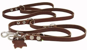 Leather Dog Leash 6-Way Adjustable 49"-94" Long 1/2" Wide (12 mm) Medium Brown - Picture 1 of 3